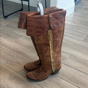 Vintage Brown Leather Boots with Tassel